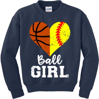 Ball Girl Heart Funny Softball Basketball Girl Kids Sweatshirt
