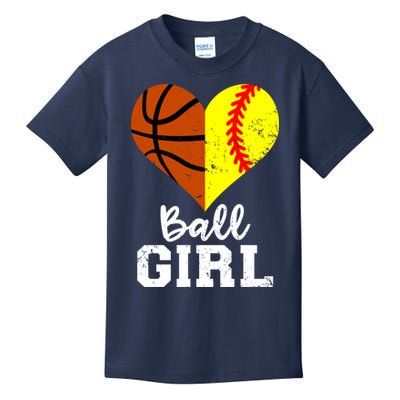 Ball Girl Heart Funny Softball Basketball Girl Kids T-Shirt
