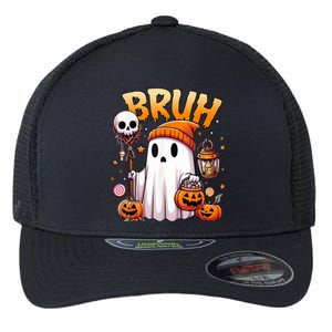 Bruh Ghost Halloween Cute Ghost Trick Or Treat Flexfit Unipanel Trucker Cap