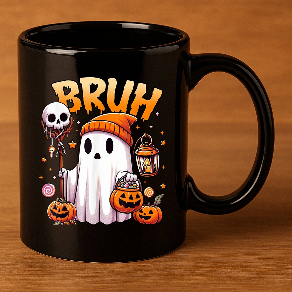 Bruh Ghost Halloween Cute Ghost Trick Or Treat 11oz C Handle Ceramic Mug