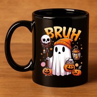 Bruh Ghost Halloween Cute Ghost Trick Or Treat 11oz C Handle Ceramic Mug