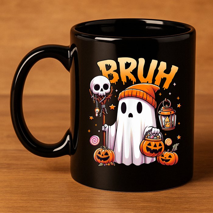 Bruh Ghost Halloween Cute Ghost Trick Or Treat 11oz C Handle Ceramic Mug