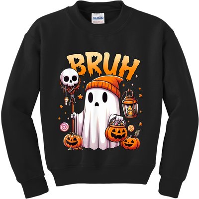 Bruh Ghost Halloween Cute Ghost Trick Or Treat Kids Sweatshirt