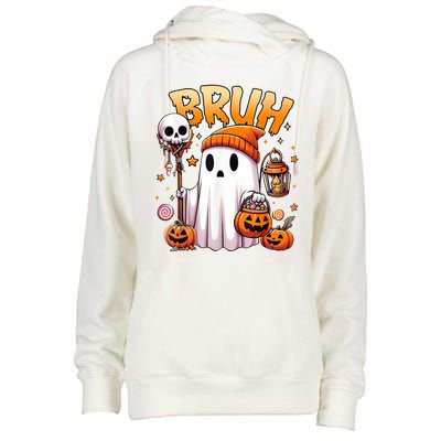 Bruh Ghost Halloween Cute Ghost Trick Or Treat Womens Funnel Neck Pullover Hood