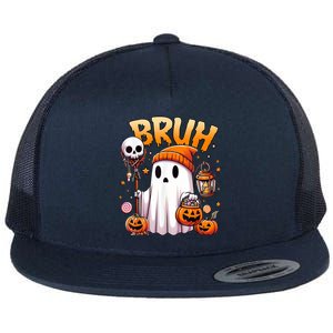 Bruh Ghost Halloween Cute Ghost Trick Or Treat Flat Bill Trucker Hat