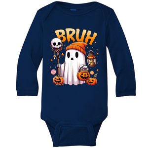 Bruh Ghost Halloween Cute Ghost Trick Or Treat Baby Long Sleeve Bodysuit