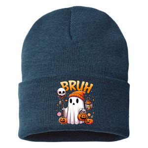 Bruh Ghost Halloween Cute Ghost Trick Or Treat Sustainable Knit Beanie