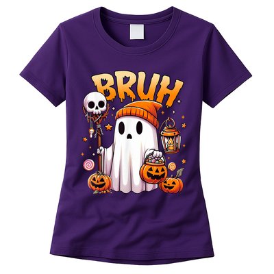 Bruh Ghost Halloween Cute Ghost Trick Or Treat Womens T-Shirt