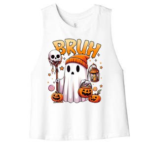 Bruh Ghost Halloween Cute Ghost Trick Or Treat Women's Racerback Cropped Tank