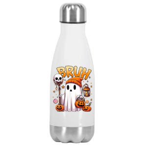 Bruh Ghost Halloween Cute Ghost Trick Or Treat Stainless Steel Insulated Water Bottle