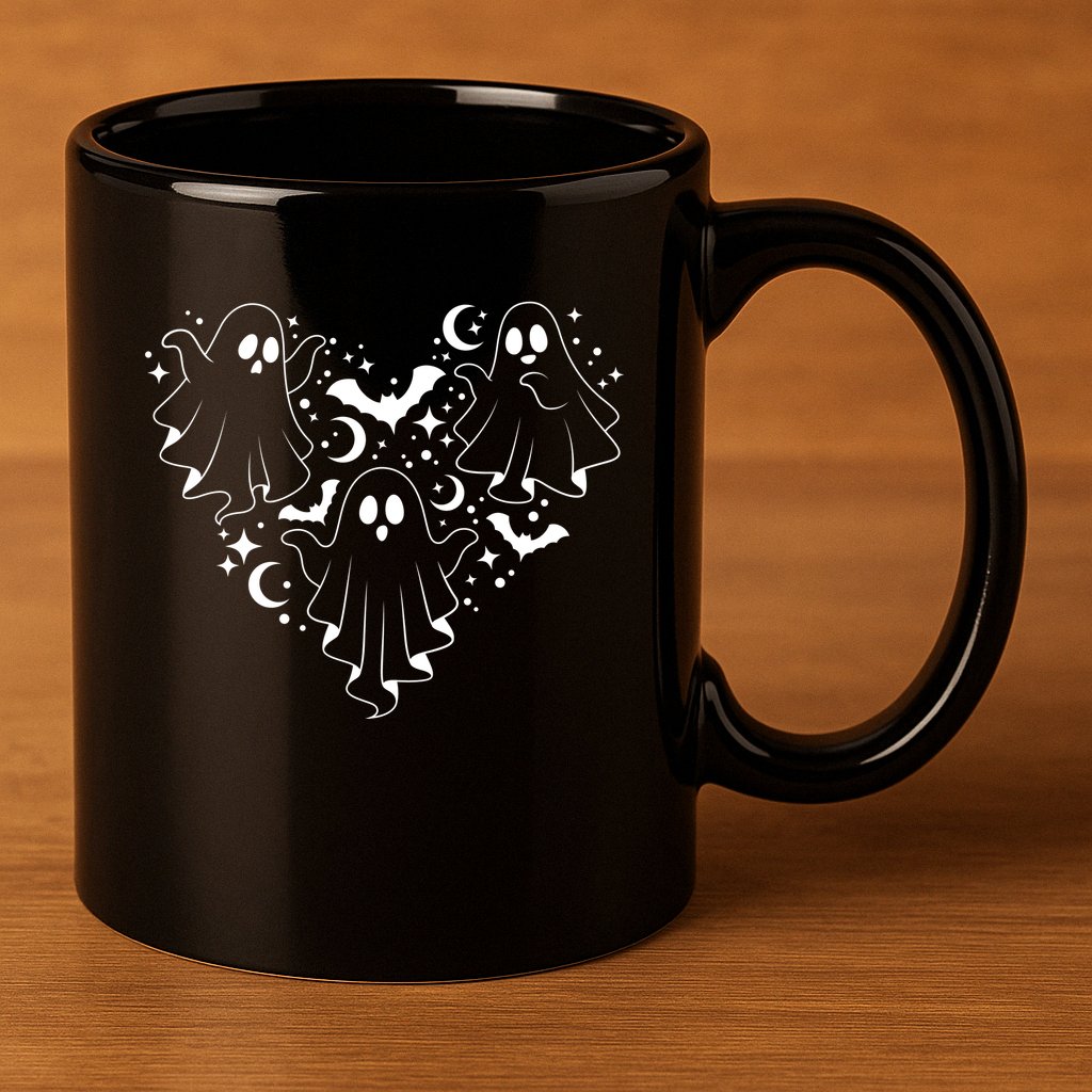 Boo Ghost Heart Halloween Festive 11oz C Handle Ceramic Mug