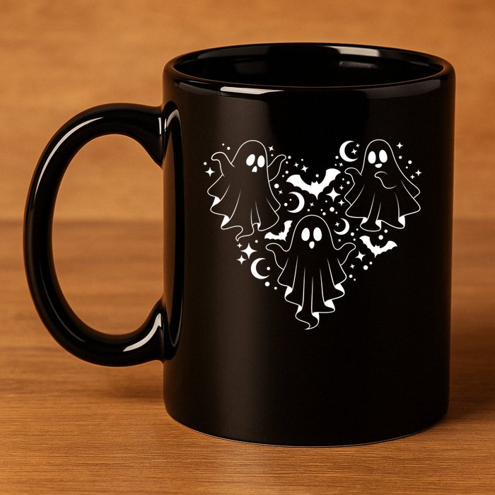 Boo Ghost Heart Halloween Festive 11oz C Handle Ceramic Mug