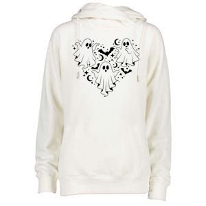 Boo Ghost Heart Halloween Festive Womens Funnel Neck Pullover Hood