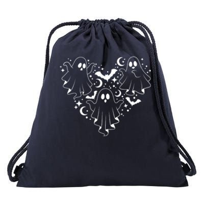 Boo Ghost Heart Halloween Festive Drawstring Bag