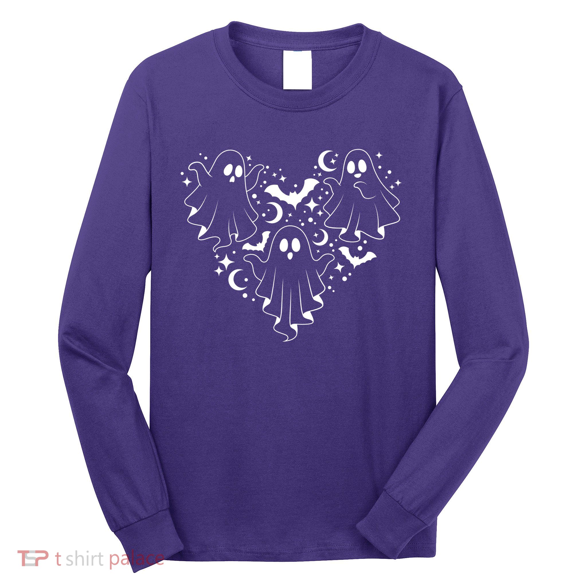 Boo Ghost Heart Halloween Festive Long Sleeve Shirt