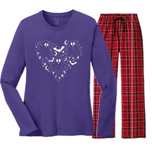 Boo Ghost Heart Halloween Festive Women's Long Sleeve Flannel Pajama Set 