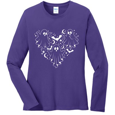 Boo Ghost Heart Halloween Festive Ladies Long Sleeve Shirt