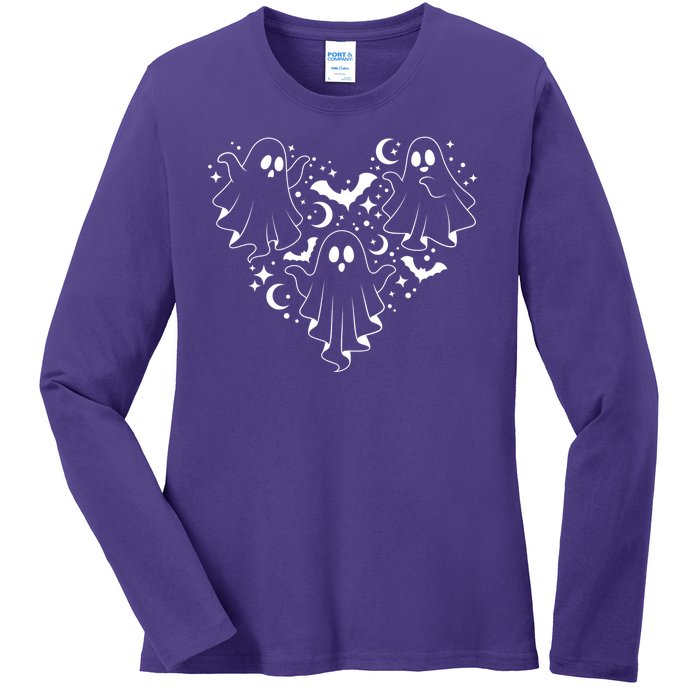 Boo Ghost Heart Halloween Festive Ladies Long Sleeve Shirt