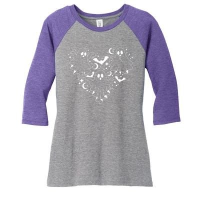 Boo Ghost Heart Halloween Festive Women's Tri-Blend 3/4-Sleeve Raglan Shirt