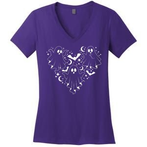 Boo Ghost Heart Halloween Festive Women's V-Neck T-Shirt