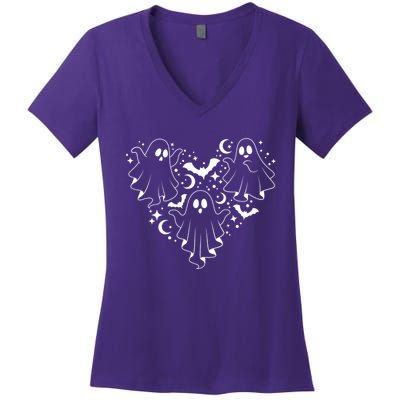 Boo Ghost Heart Halloween Festive Women's V-Neck T-Shirt