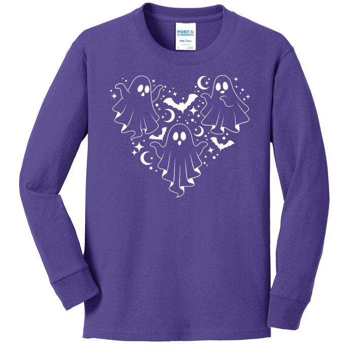 Boo Ghost Heart Halloween Festive Kids Long Sleeve Shirt