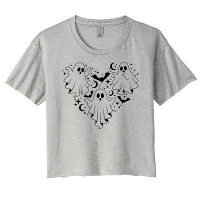 Boo Ghost Heart Halloween Festive Women's Crop Top Tee