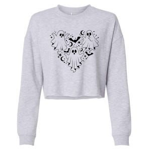 Boo Ghost Heart Halloween Festive Cropped Pullover Crew