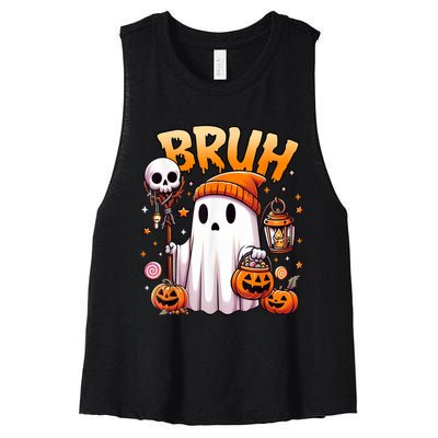 Bruh Ghost Halloween Cute Ghost Trick Or Treat Candy Women's Racerback Cropped Tank