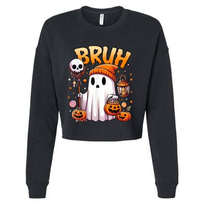 Bruh Ghost Halloween Cute Ghost Trick Or Treat Candy Cropped Pullover Crew