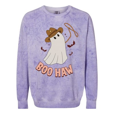 BooHaw Ghost Halloween Cowboy Cowgirl Costume Retro Colorblast Crewneck Sweatshirt