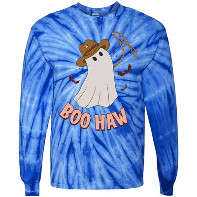 BooHaw Ghost Halloween Cowboy Cowgirl Costume Retro Tie-Dye Long Sleeve Shirt