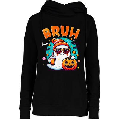 Bruh Ghost Halloween Cute Ghost Trick Or Treat Candy Womens Funnel Neck Pullover Hood