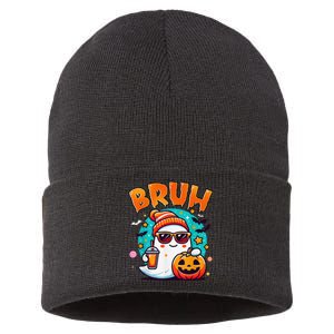 Bruh Ghost Halloween Cute Ghost Trick Or Treat Candy Sustainable Knit Beanie