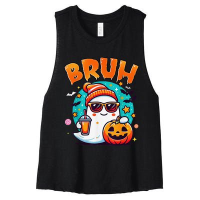 Bruh Ghost Halloween Cute Ghost Trick Or Treat Candy Women's Racerback Cropped Tank