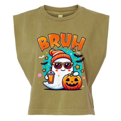 Bruh Ghost Halloween Cute Ghost Trick Or Treat Candy Garment-Dyed Women's Muscle Tee