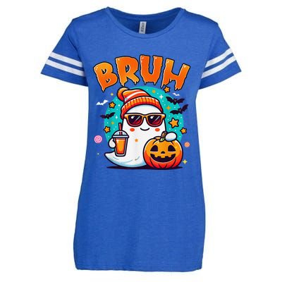 Bruh Ghost Halloween Cute Ghost Trick Or Treat Candy Enza Ladies Jersey Football T-Shirt