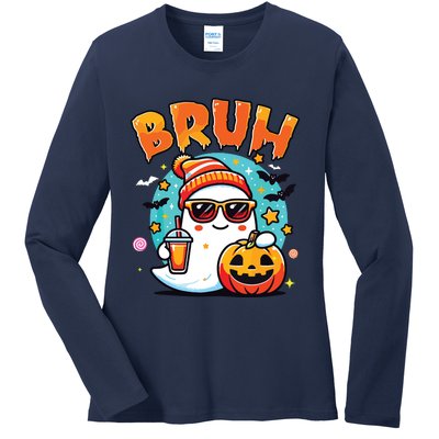 Bruh Ghost Halloween Cute Ghost Trick Or Treat Candy Ladies Long Sleeve Shirt