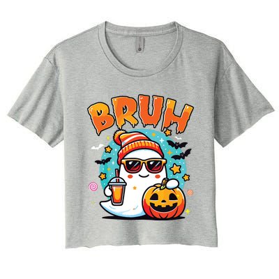 Bruh Ghost Halloween Cute Ghost Trick Or Treat Candy Women's Crop Top Tee