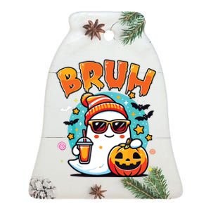 Bruh Ghost Halloween Cute Ghost Trick Or Treat Candy Ceramic Bell Ornament