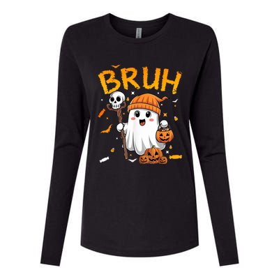 Bruh Ghost Halloween Cute Ghost Candy Funny Halloween Womens Cotton Relaxed Long Sleeve T-Shirt