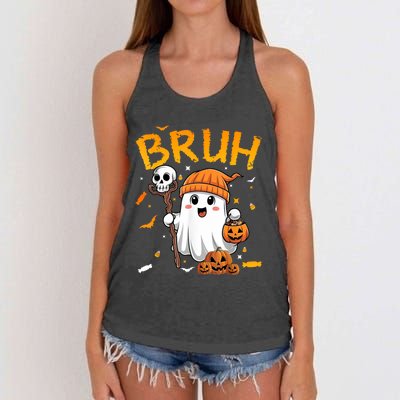 Bruh Ghost Halloween Cute Ghost Candy Funny Halloween Women's Knotted Racerback Tank