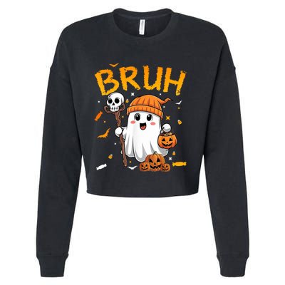 Bruh Ghost Halloween Cute Ghost Candy Funny Halloween Cropped Pullover Crew