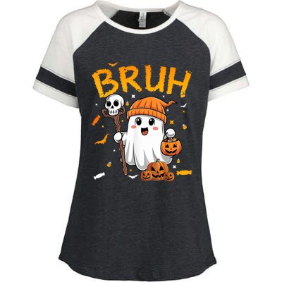 Bruh Ghost Halloween Cute Ghost Candy Funny Halloween Enza Ladies Jersey Colorblock Tee