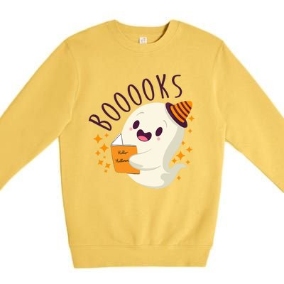 Books Ghost Halloween Cute Funny Premium Crewneck Sweatshirt