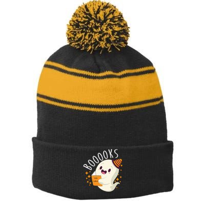 Books Ghost Halloween Cute Funny Stripe Pom Pom Beanie