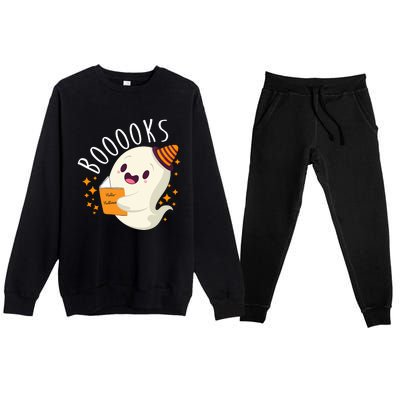 Books Ghost Halloween Cute Funny Premium Crewneck Sweatsuit Set