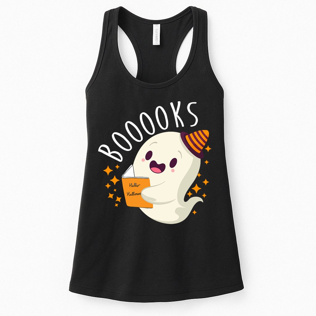 Books Ghost Halloween Cute Funny Womens Tank Top