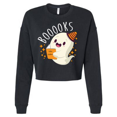Books Ghost Halloween Cute Funny Cropped Pullover Crew