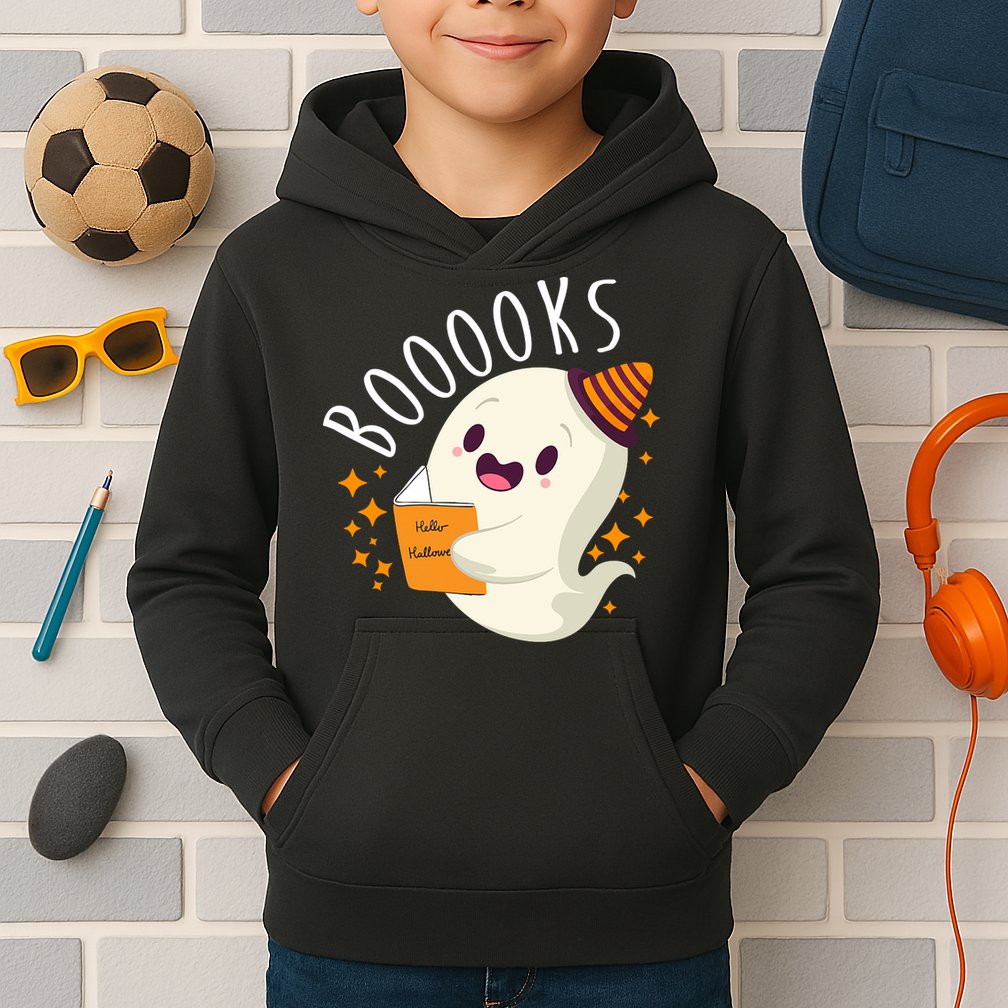 Books Ghost Halloween Cute Funny Kids Hoodie